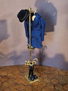 Brass Dollhouse Miniature Hat and Coat Rack with Umbrella Stand Artist Made